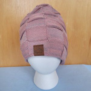NEW Pink Checkered Fuzzy Beanie Soft Fur Inside Furry Heavy Warm Winter Hat